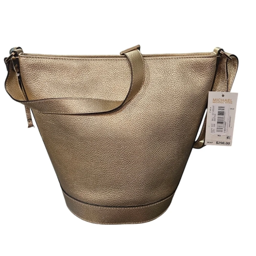 Michael Kors Townsend Small Metallic Gold Pebbled Leather Bucket Crossbody Bag